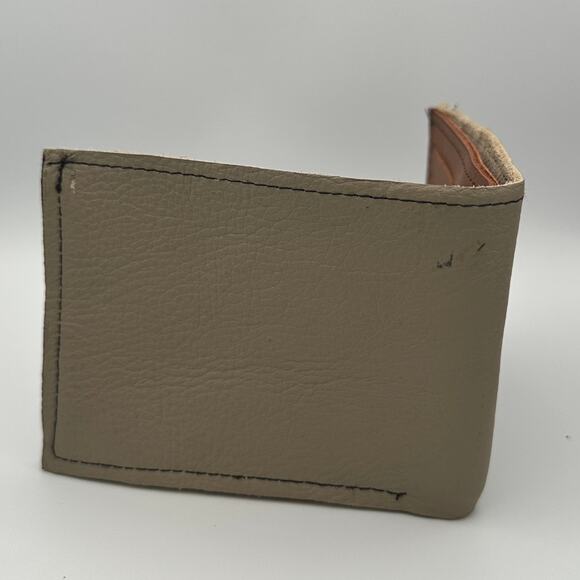 Minimalist Handmade Oaxaca Leather Wallet Beige Slim Bifold Card Holder for Men - Picture 4 of 8